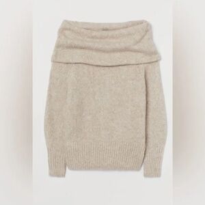 H&M Off-The-Shoulder Sweater in Beige Melange